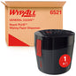 A box labeled "WypAll® Reach Plus™ Centrefeed Dispenser - 1 Dispenser | Carton (1 Dispenser)" from Kimberly-Clark GmbH stands behind a black WypAll dispenser with a red closure and "1 x" indicator on the front.