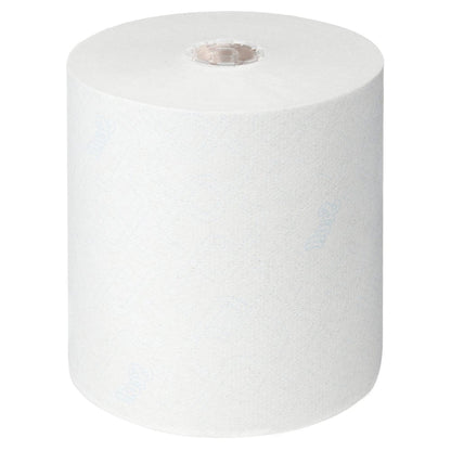A large white roll of Scott® Control™ towels - roll / white from Kimberly-Clark GmbH stands upright on a white background, with a visible cardboard core - ideal for hygienic towels and effective hand drying.