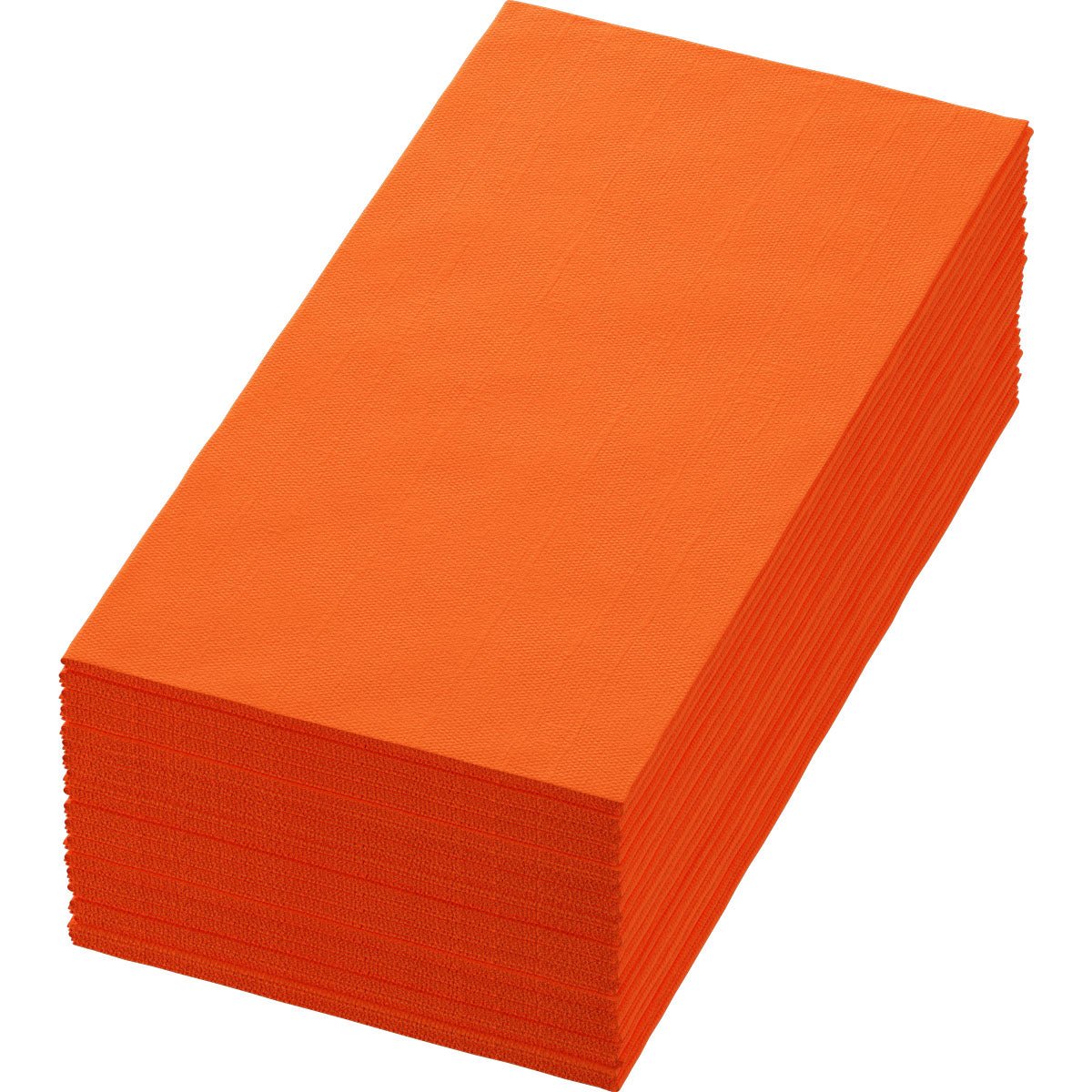 A pack of 250 Duni GmbH Zellt napkins, 40x40 cm, 3-ply, sun orange (1/8 BF), is neatly stacked against a white background.