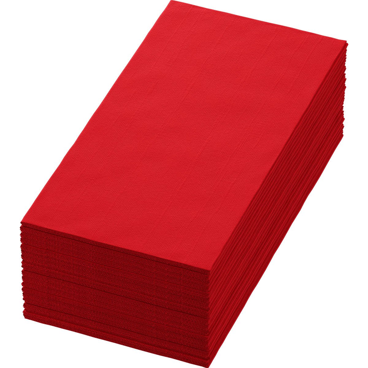 A stack of Duni GmbH Zellt.Serv. 40x40 cm, 3-ply, red, 1/8 BF (250 pieces) is neatly folded and placed in front of a white background.