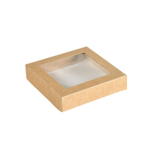 The Viking Block Lid with PLA Window from Duni GmbH is a sustainable packaging made of brown cardboard (140x140x29 mm) with a transparent PLA window, ideal for environmentally friendly presentation - package contains 300 pieces.