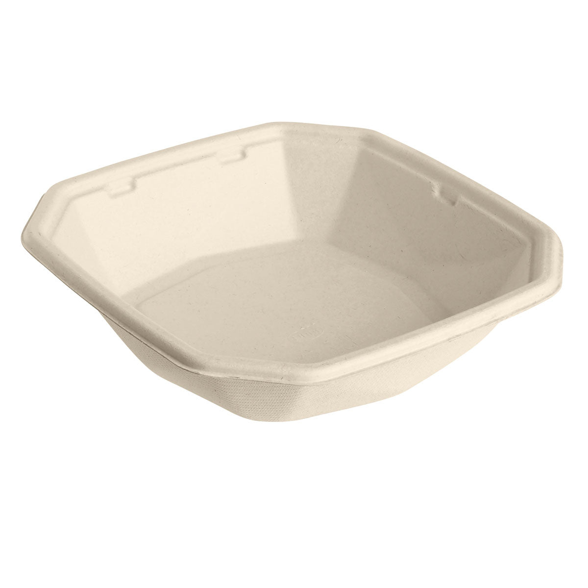 Die Octabagasse Schale 650 ml von Duni GmbH aus brauner Bagasse (183x183x42 mm, unbeschichtet) dient als nachhaltiges Einweggeschirr und steht leer vor weißem Hintergrund. Verpackungseinheit: 50 Stück.