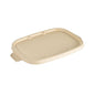 The Bagasse Lid Cube 900/1200 ml Brown Bagasse 249x167x13 by Duni GmbH, a compostable rectangular lid with rounded edges and a small tab, offers an eco-friendly packaging solution for Cube containers (Package: 40 pieces).