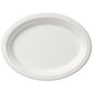 The uncoated, white plate "Oval Plate 26 cm White" from Duni GmbH (Bagasse, 260x200x20 mm) against a white background in top view - empty, eco-friendly, and perfect for a sustainably set table. Package: 125 pieces.