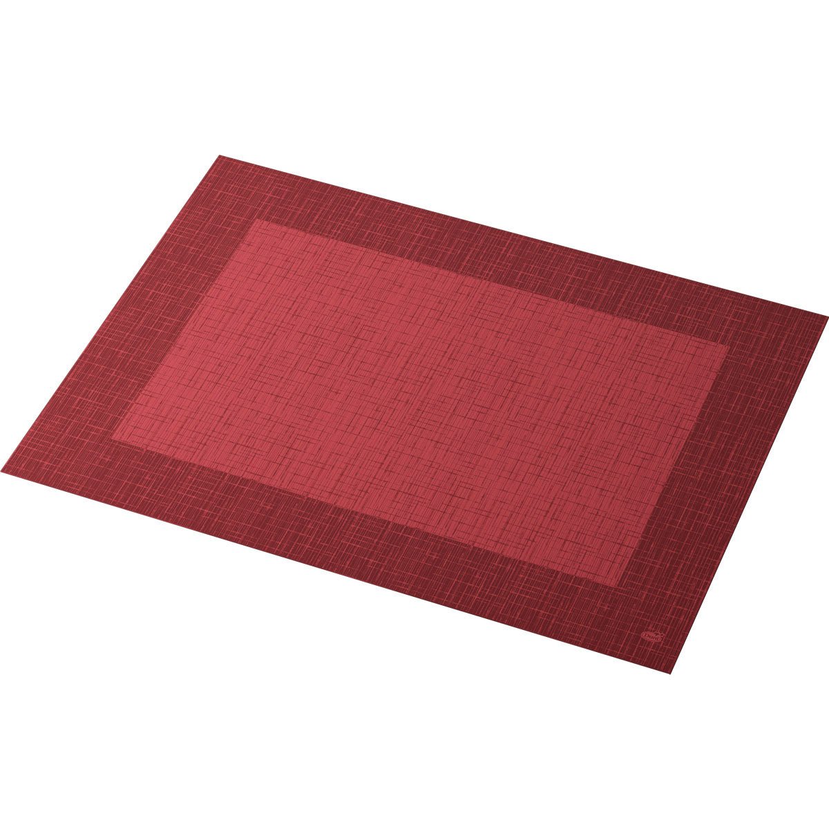 An elegant rectangular red placemat, Bio-Dunicel sets 30x40 Linnea bordeaux by Duni GmbH, made of paper with a subtle texture and a darker red border, depicted on a white background.