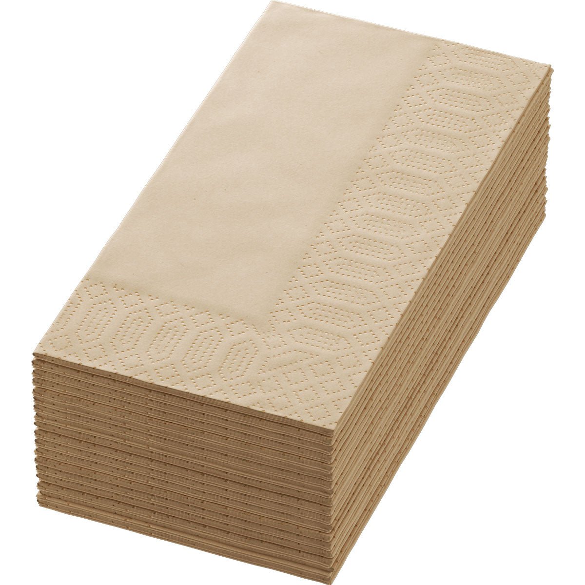 A package of 300 Duni GmbH Zell.-Napkins 40x40 2-ply BF Meadow Natural Napkins, premium quality with patterned edge, arranged in a neat stack on a white background.