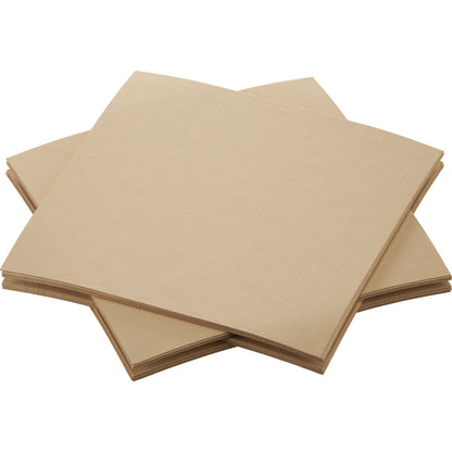 Four stacks of Duni GmbH organic Dunisoft napkins 20x20cm brown, square napkins are overlapping on a white background. These biodegradable, eco-friendly napkins are smooth and untextured.