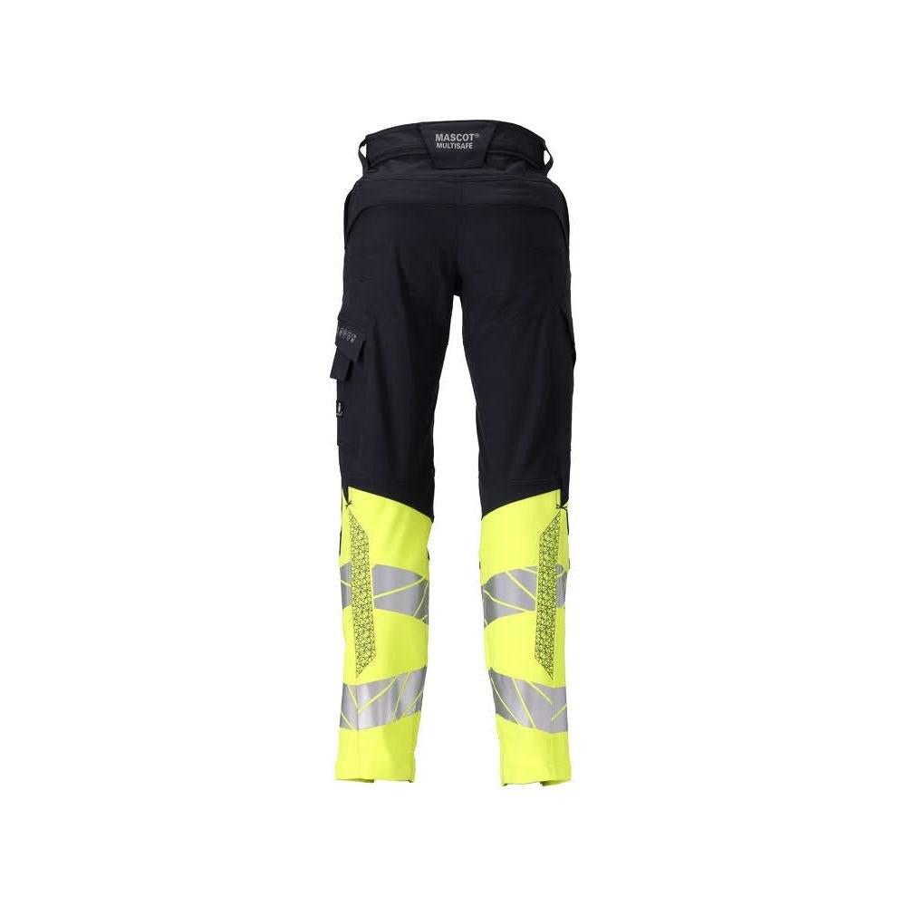 Trousers, women, DIAMOND, knee pockets, stretch trousers Multisafe, black blue/hi-vis yellow