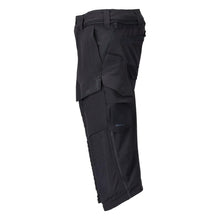 Three-quarter trousers, knee pockets, stretch craftsman three-quarter trousers, black-blue