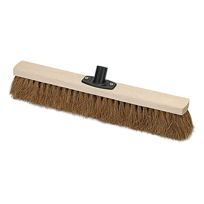 The Nölle Profi Brush Power Stick Hall Broom Natural-Coconut from Nölle Profi Brush Brushes & Brush Technology e.K. features stiff brown coconut bristles, a wooden handle holder, and a black plastic connector - perfect for eco-friendly cleaning.