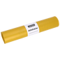 Pictured is a roll of EMIL DEISS KG (GmbH + Co.) yellow DEISS garbage bags made from recycled LDPE 120 l (25 pieces) on a white background with a white label.