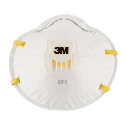 A white 3M™ Cool Flow™ Particulate Respirator 8812 FFP1 with valve from 3M Deutschland GmbH, with a central exhalation valve, yellow side bands, and the number 8812 under the valve, against a neutral background.