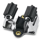 Close-up of the Nölle Profi Brush broom and tool holder (1 piece) by Nölle Profi Brush Brush & Paint Technology e.K. - a metal holder with TPE clamping roller, ribbed rubber buffers, grooved center, and mounting holes.