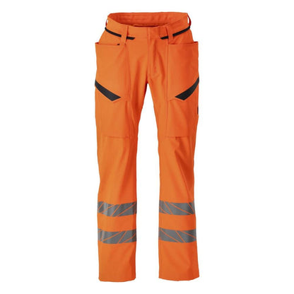 Trousers with thigh pockets, stretch trousers, hi-vis orange