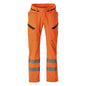 Trousers with thigh pockets, stretch trousers, hi-vis orange