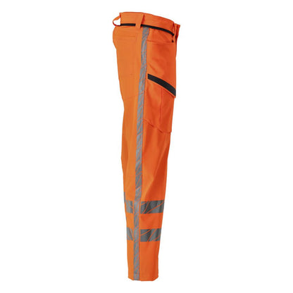 Trousers with thigh pockets, stretch trousers, hi-vis orange