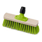 The Nölle Profi Brush Prestige Scratch Broom 29 cm is characterized by a light beech wood block, bright green Elaston bristles, and a green plastic handle connection - by Nölle Profi Brush Brush & Paintbrush Technology e.K.