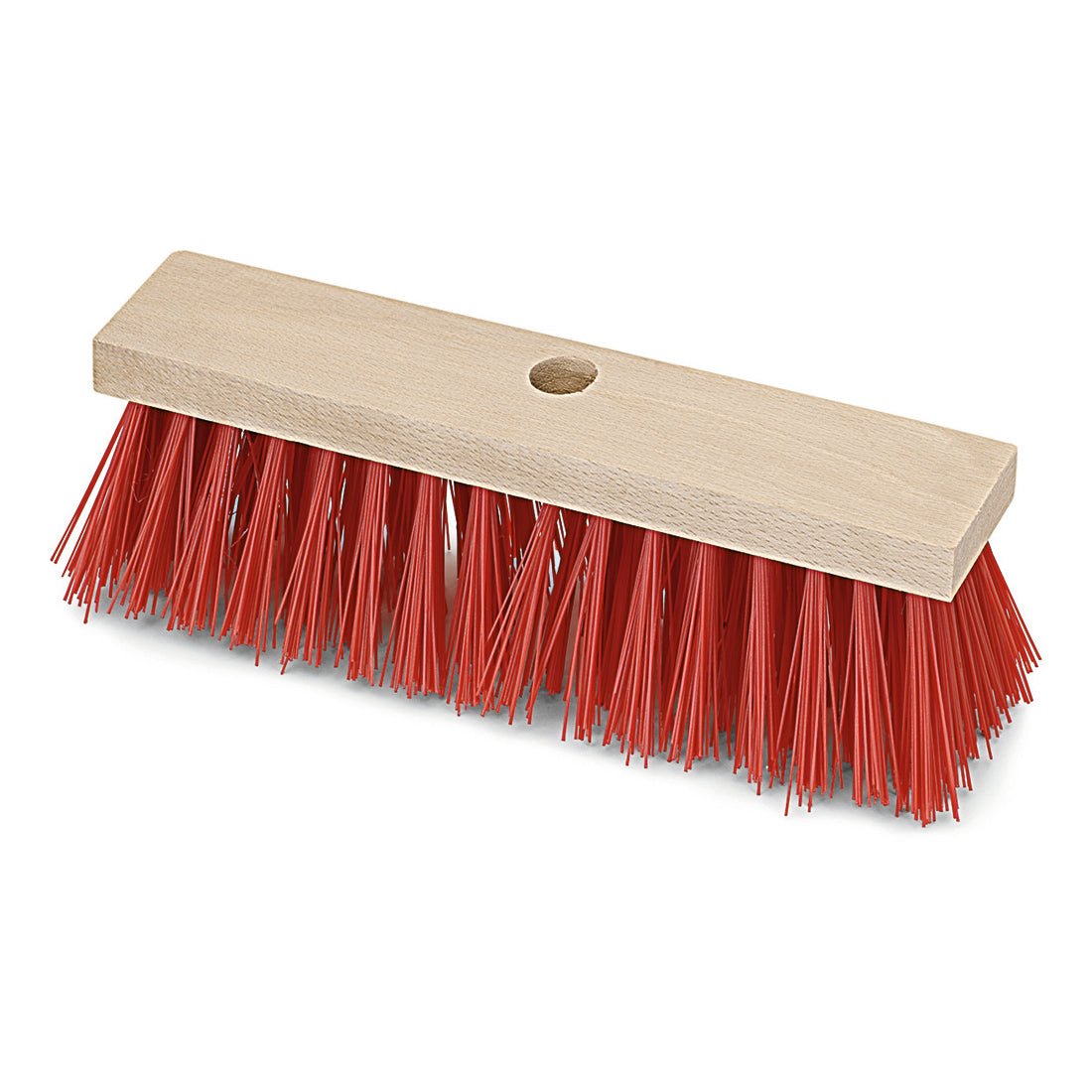 The Nölle Profi Brush Street Broom Elaston, 32.5 cm Flat Wood, 6x16 Rows by Nölle Profi Brush Brush & Paint Technique e.K. is characterized by dense red Elaston bristles and a central hole for handle attachment - ideal as a robust street broom.