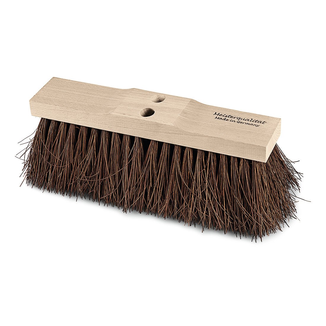 The Nölle Profi-Besen street broom Bahia (40 cm, master quality) has dense, stiff Bahia bristles and two handle holes. Ideal as a robust street broom. Pictured is the 1-piece head from Nölle Profi Brush Brush & Paintbrush Technology e.K., on a white background.