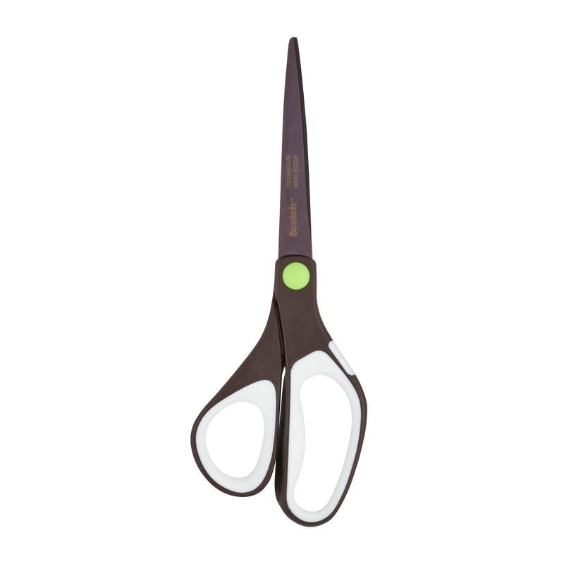 The Scotch™ titanium scissors, 20 cm from 3M Deutschland GmbH is a black scissors with white and green accents, pointed tip, and ergonomic handles on a white background.