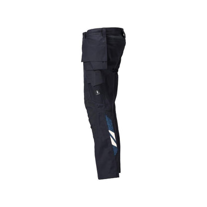 Trousers with hanging pockets, stretch inserts trousers, black-blue