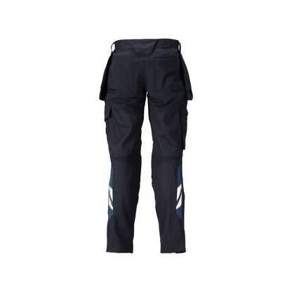 Trousers with hanging pockets, stretch inserts trousers, black-blue