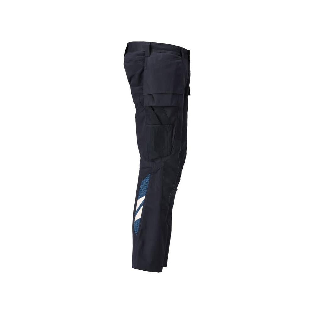 Trousers with hanging pockets, stretch inserts trousers, black-blue