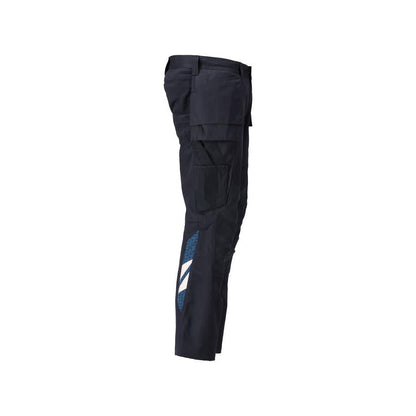 Trousers with hanging pockets, stretch inserts trousers, black-blue