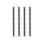 Four PAPSTAR cocktail straws 7 mm, black/white "Stripes", 15 cm (250 pieces) from PAPSTAR GmbH are arranged vertically on a white background, highlighting these stylish and eco-friendly paper straws.
