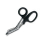 A pair of scissors | Pack (1 piece) from Orkla Wound Care AB with angled stainless steel blades and black plastic handles is depicted on a white background.