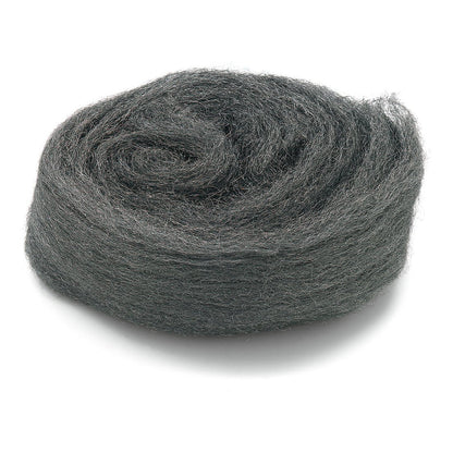 A rolled bundle of Nölle Profi Brush steel wool from Nölle Profi Brush Bürsten- & Pinseltechnik e.K. rests on a white background, showcasing the fine, fibrous structure that is ideal for sanding and polishing various surfaces.