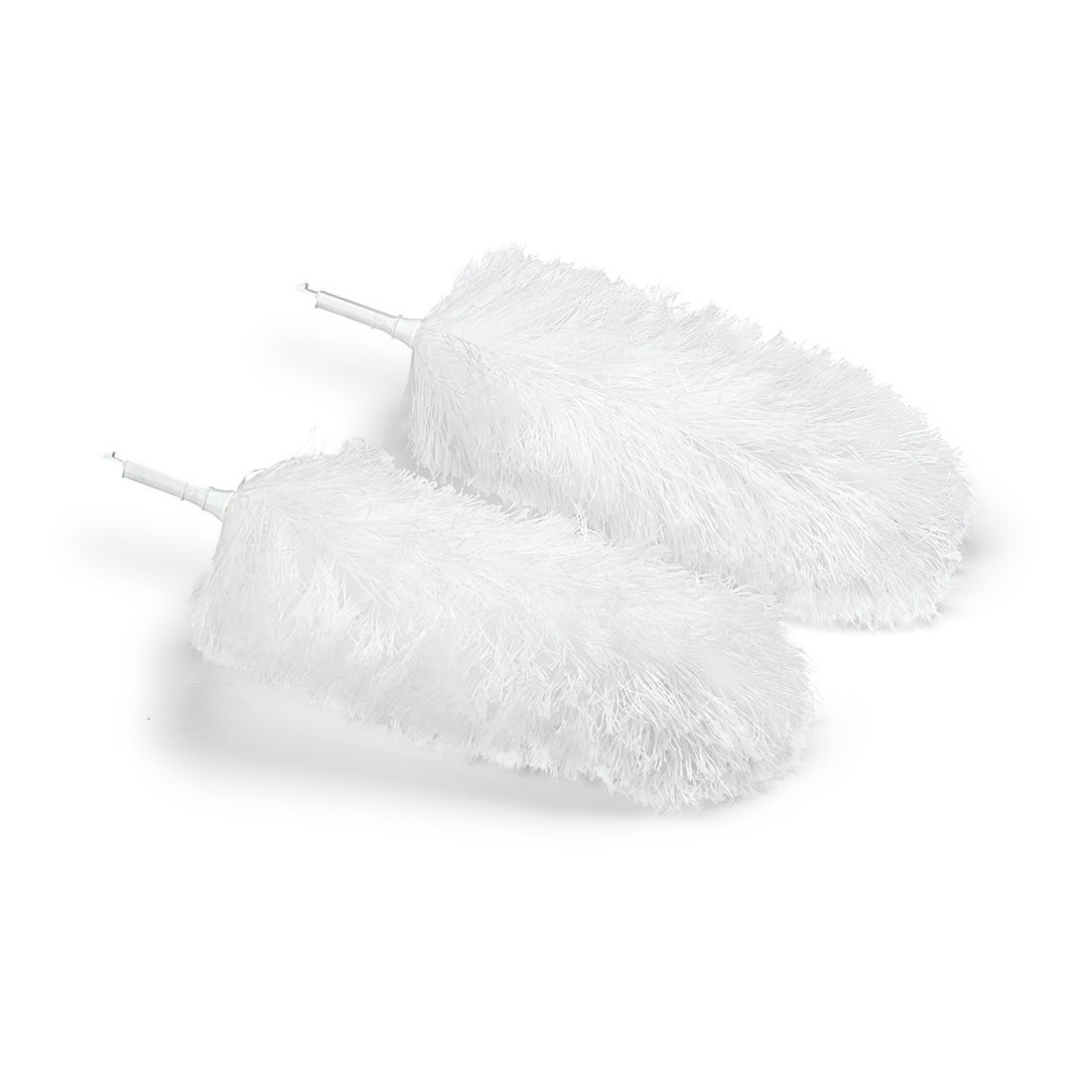 Two Nölle Profi Brush microfiber duster replacement heads (40 cm, set of 2) from Nölle Profi Brush Bürsten- & Pinseltechnik e.K. lie side by side, soft and fluffy - perfect for efficient dust removal on any surface.