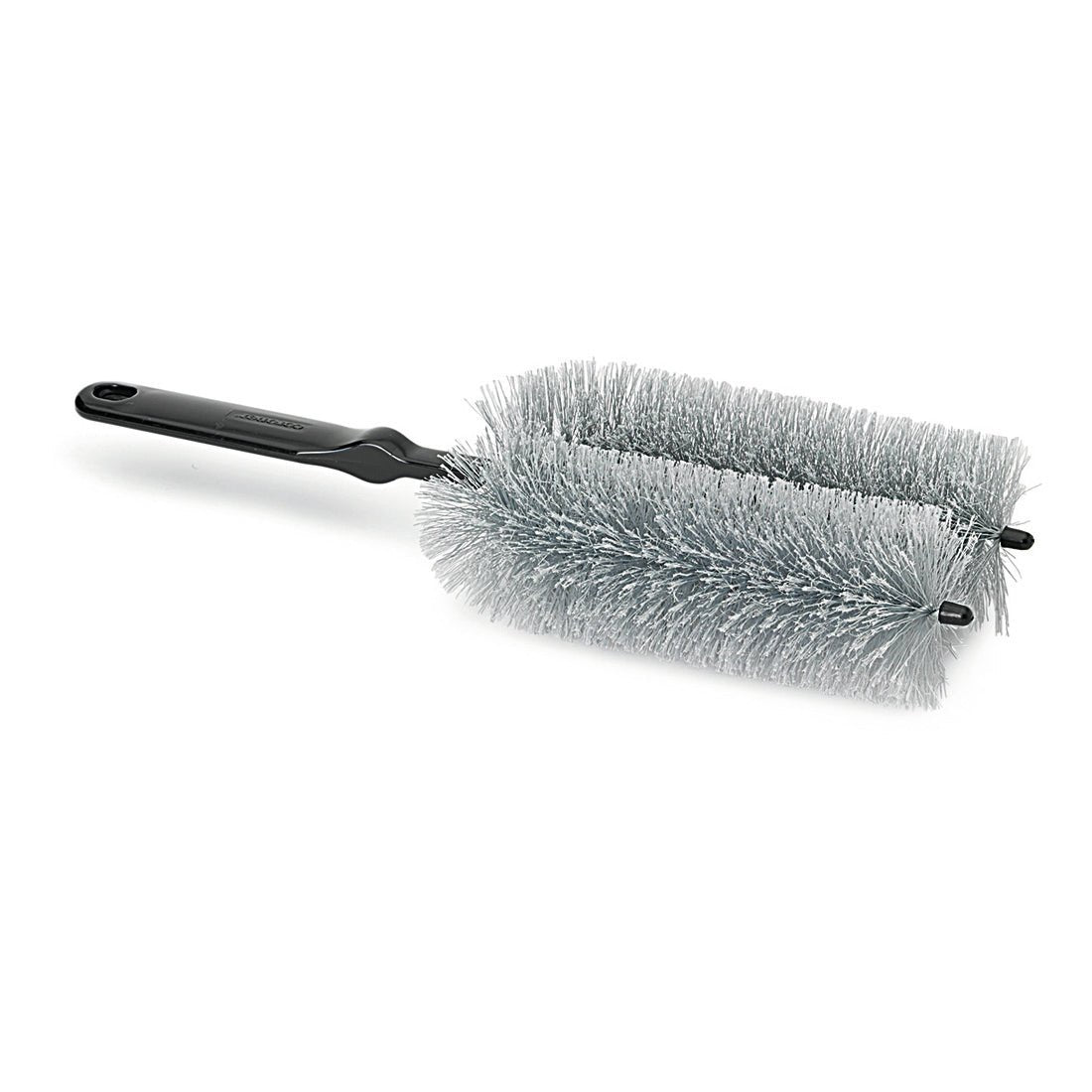 The Nölle Profi Brush Radiator Brush U-Shape (40 cm, Synthetic) has gray bristles and a black plastic handle with two U-shaped, bristled sections and a gap for effective radiator cleaning.