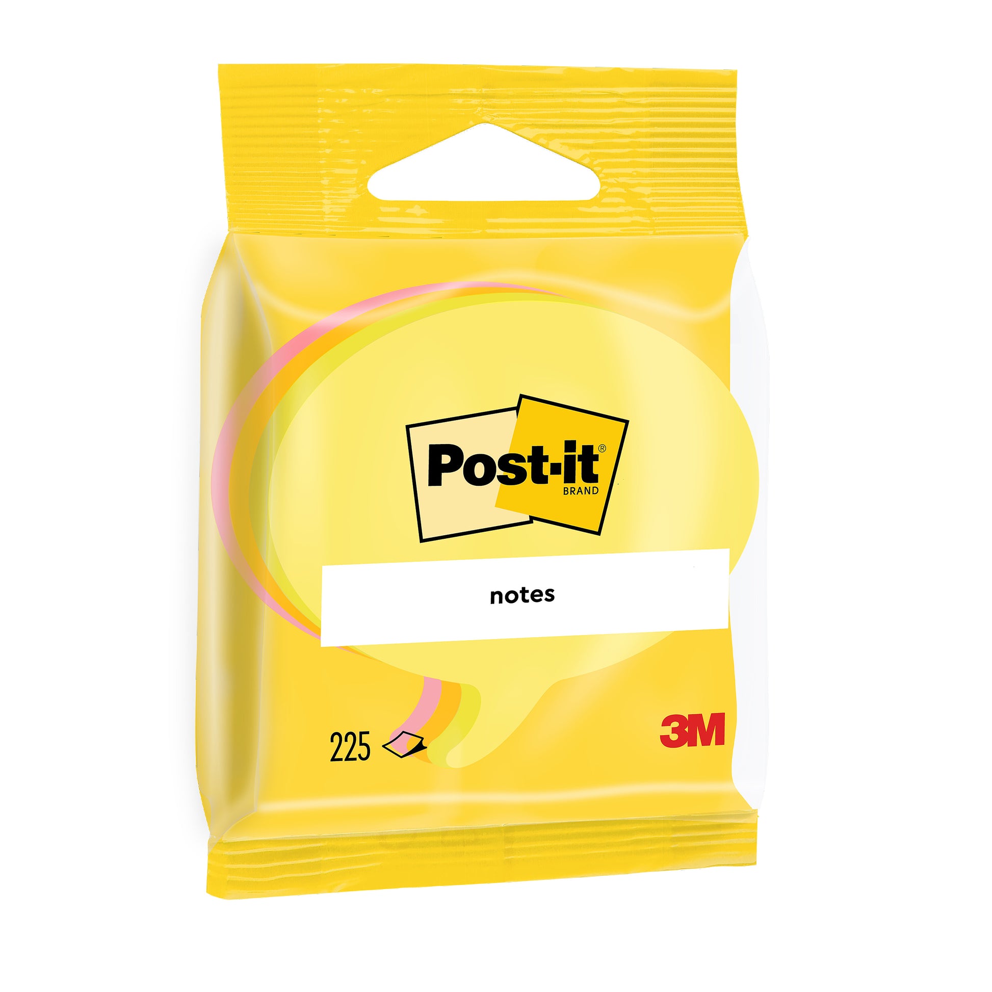Eine Packung Post-it® Notes in gelber Sprechblasenform (70x70 mm), 3 Blöcke pro Packung, 76 Blatt pro Block (228 Zettel insgesamt), von 3M Deutschland GmbH, hergestellt aus 100% PEFC-zertifiziertem Papier.