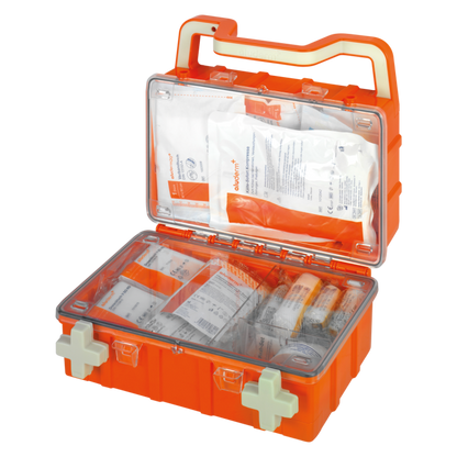 First aid kit orange DYNAMIC-GLOW S standard DIN 13157 | Suitcase (1 piece)