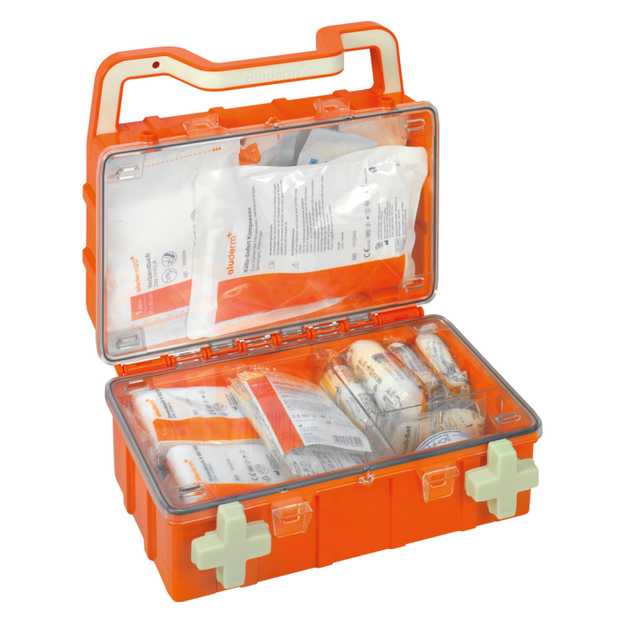 First aid kit orange DYNAMIC-GLOW S standard DIN 13157 | Suitcase (1 piece)