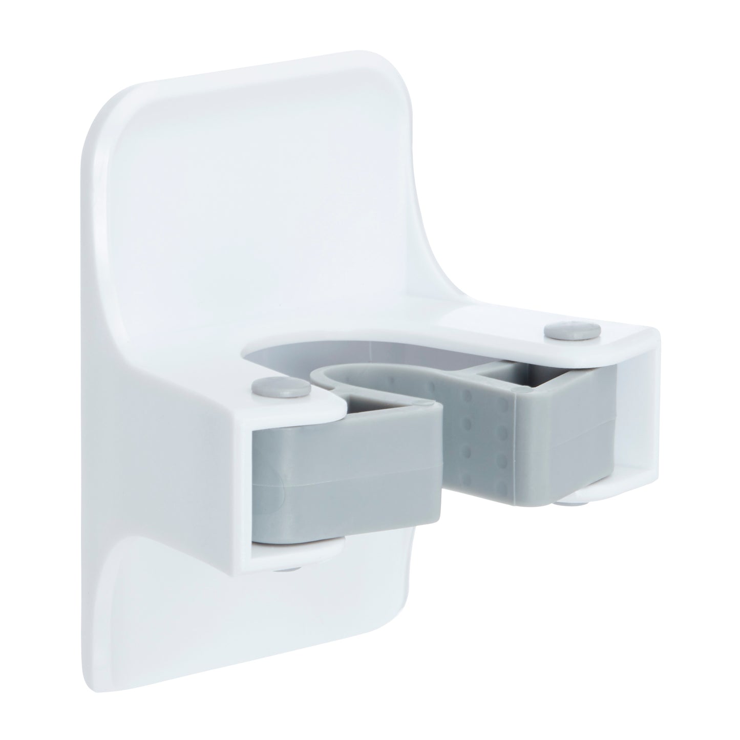 The Command™ broom holder, 17007-FR from 3M Deutschland GmbH, is a white-gray wall mount with a U-shaped design and two gray gripping pads for securing brooms or mops.