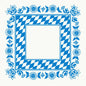 The Dunicel tablecloth 84x84 cm from Duni GmbH features a blue and white Bavarian diamond pattern with blue floral accents on the edge, ideal for Oktoberfest, and is delivered in a pack of 100. The center is blank for versatile festive use.
