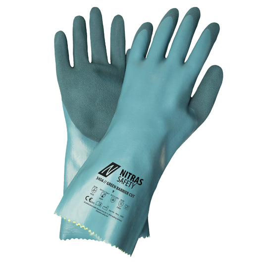 NITRAS GREEN BARRIER CUT, chemical protection gloves, petrol