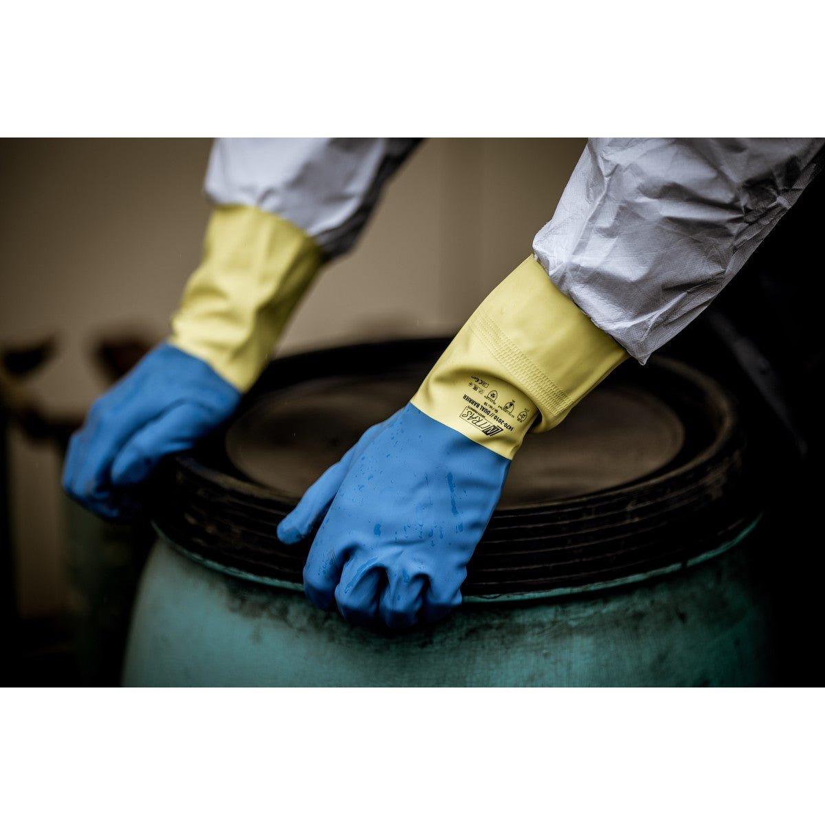 NITRAS DUAL BARRIER, chemical protection gloves, yellow / blue