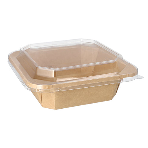 Die Starpak 25 Lunchboxen aus brauner Pappe, eckig und umweltfreundlich, mit klarem Deckel von Starpak, sind geschlossen und leer auf weißem Hintergrund abgebildet.