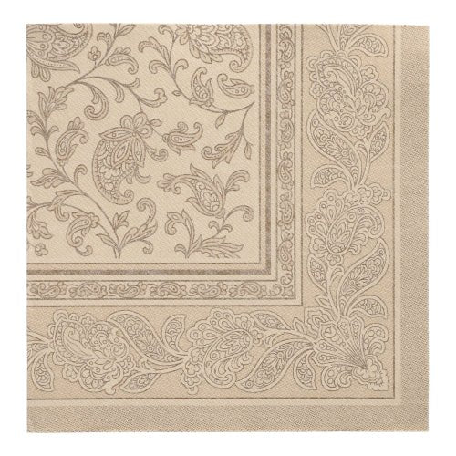 The PAPSTAR 50 napkins "ROYAL Collection" 1/4-fold 40 x 40 cm in sand by PAPSTAR GmbH have an elegant paisley and floral border - ideal for high-quality napkins.