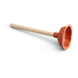 The Nölle Profi Brush Drain Plunger (Ø 110 mm, 35 cm, TPE) from Nölle Profi Brush Bürsten- & Pinseltechnik e.K. with a textured cup and light wooden handle lies on a white surface.