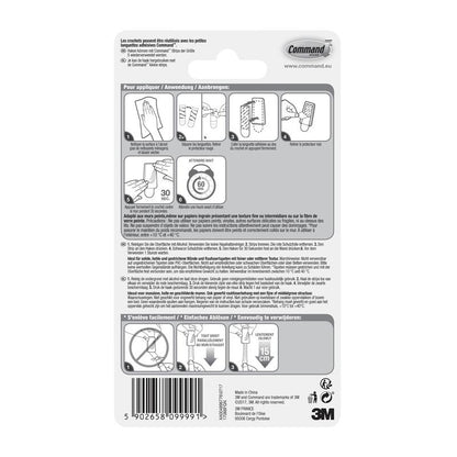 Back of Command™ Mini-Hook, 17066 (3M Deutschland GmbH) package with illustrated application and removal steps, perfect for small spaces; includes product details, warnings, website, and barcode at the bottom.