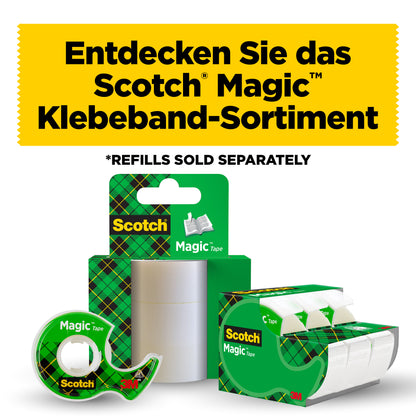 Discover the Scotch® Magic™ Invisible Tape 8-1915R3/2 from 3M Deutschland GmbH: promotional pack with 2 rolls + 1 FREE roll (19 mm x 15 m) - ideal for office and craft projects. *Refills available separately.