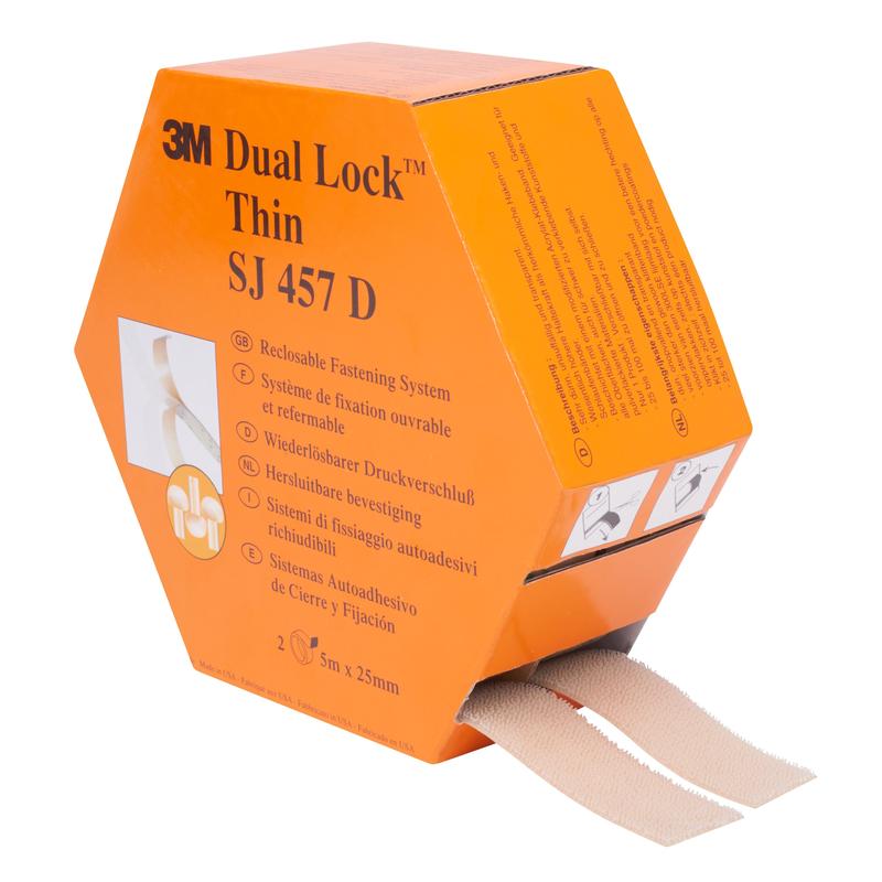 3M™ Dual Lock™ Flexible Snap Fastener SJ457D, Black, 25 mm x 5 m, 1.7 mm, 109 heads/cm², Dispensing Box | Pack (1 piece)