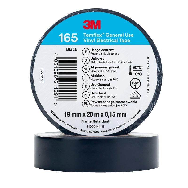 3M™ Temflex™ Vinyl Electrical Tape 165, Black