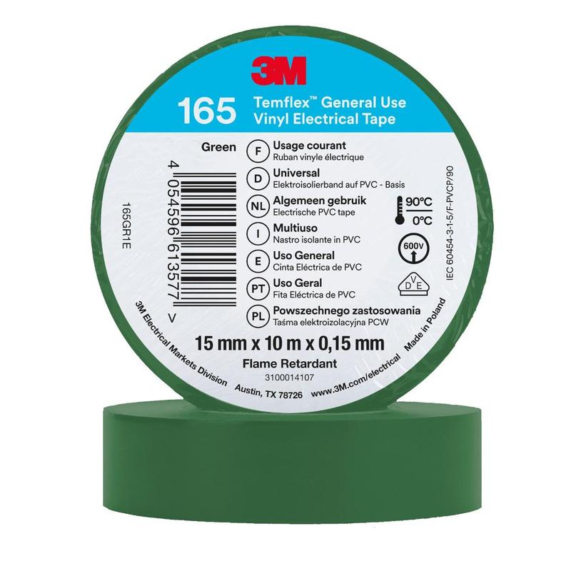 3M™ Temflex™ Vinyl Insulating Tape 165, Green - Electrical Insulating Tape