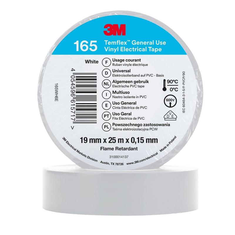 3M™ Temflex™ Vinyl Insulating Tape 165, White - Electrical Insulating Tape