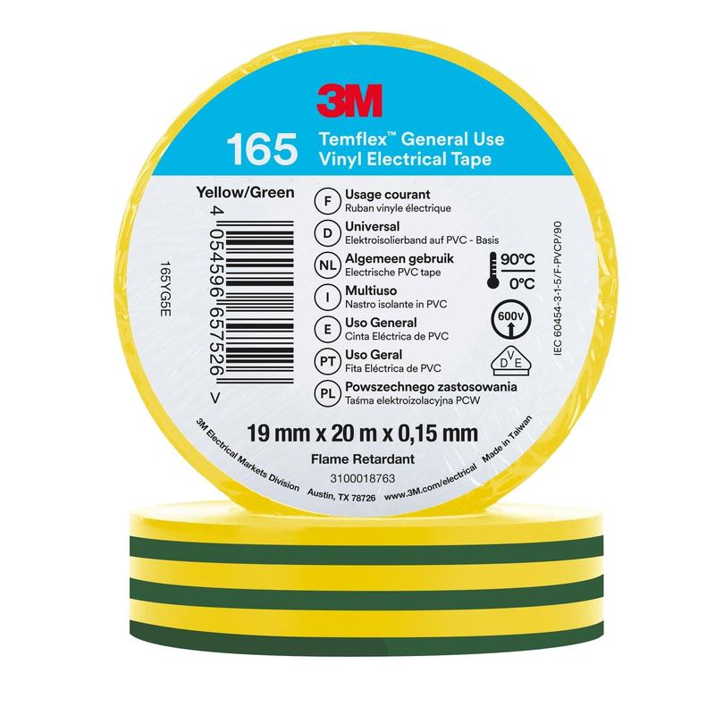 3M™ Temflex™ Vinyl Electrical Tape 165 - Green/Yellow